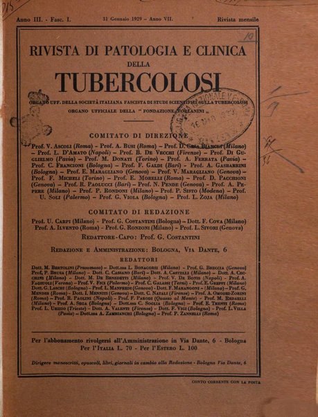 Rivista di patologia e clinica della tubercolosi organo ufficiale della Società italiana fascista di studi scientifici sulla tubercolosi