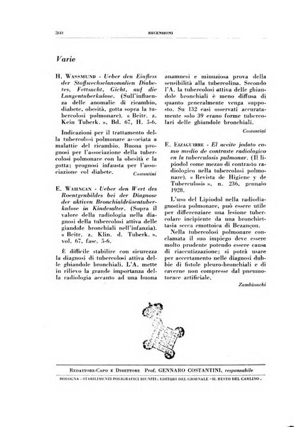 Rivista di patologia e clinica della tubercolosi organo ufficiale della Società italiana fascista di studi scientifici sulla tubercolosi