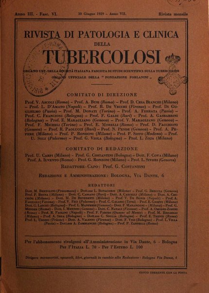 Rivista di patologia e clinica della tubercolosi organo ufficiale della Società italiana fascista di studi scientifici sulla tubercolosi