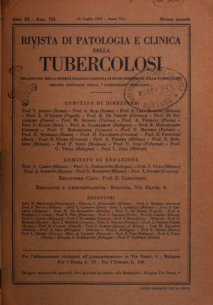 Rivista di patologia e clinica della tubercolosi organo ufficiale della Società italiana fascista di studi scientifici sulla tubercolosi