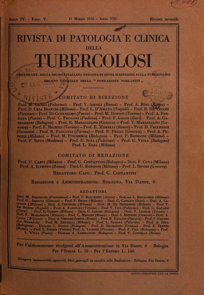 Rivista di patologia e clinica della tubercolosi organo ufficiale della Società italiana fascista di studi scientifici sulla tubercolosi