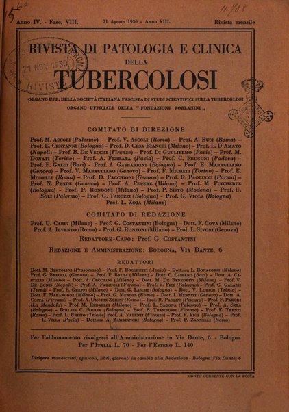 Rivista di patologia e clinica della tubercolosi organo ufficiale della Società italiana fascista di studi scientifici sulla tubercolosi