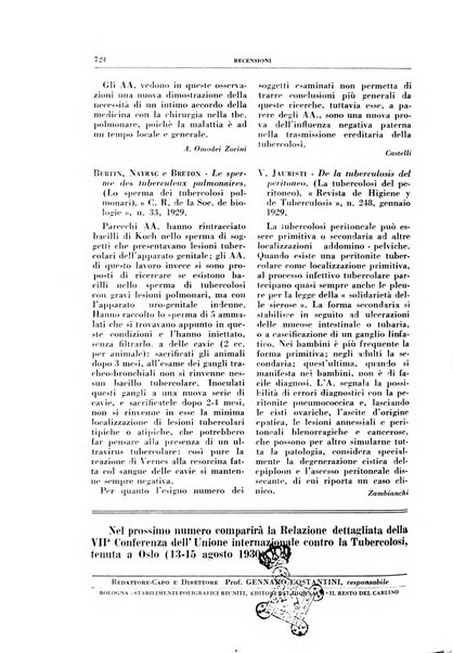 Rivista di patologia e clinica della tubercolosi organo ufficiale della Società italiana fascista di studi scientifici sulla tubercolosi