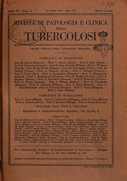 Rivista di patologia e clinica della tubercolosi organo ufficiale della Società italiana fascista di studi scientifici sulla tubercolosi