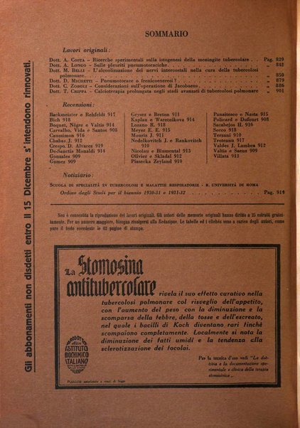 Rivista di patologia e clinica della tubercolosi organo ufficiale della Società italiana fascista di studi scientifici sulla tubercolosi