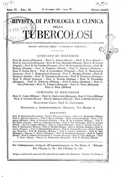 Rivista di patologia e clinica della tubercolosi organo ufficiale della Società italiana fascista di studi scientifici sulla tubercolosi