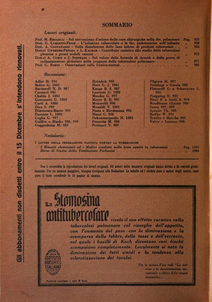 Rivista di patologia e clinica della tubercolosi organo ufficiale della Società italiana fascista di studi scientifici sulla tubercolosi