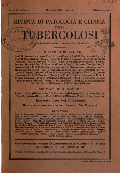 Rivista di patologia e clinica della tubercolosi organo ufficiale della Società italiana fascista di studi scientifici sulla tubercolosi