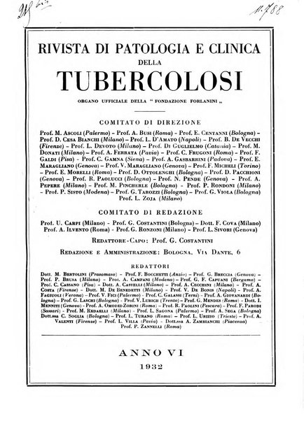 Rivista di patologia e clinica della tubercolosi organo ufficiale della Società italiana fascista di studi scientifici sulla tubercolosi