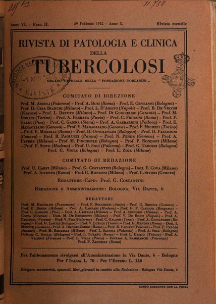 Rivista di patologia e clinica della tubercolosi organo ufficiale della Società italiana fascista di studi scientifici sulla tubercolosi