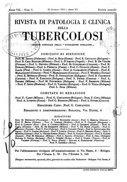 Rivista di patologia e clinica della tubercolosi organo ufficiale della Società italiana fascista di studi scientifici sulla tubercolosi