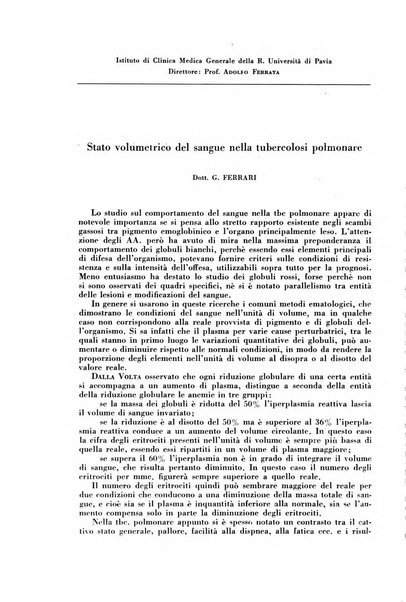 Rivista di patologia e clinica della tubercolosi organo ufficiale della Società italiana fascista di studi scientifici sulla tubercolosi