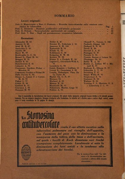 Rivista di patologia e clinica della tubercolosi organo ufficiale della Società italiana fascista di studi scientifici sulla tubercolosi