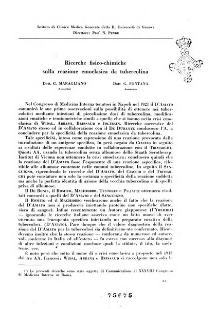 Rivista di patologia e clinica della tubercolosi organo ufficiale della Società italiana fascista di studi scientifici sulla tubercolosi