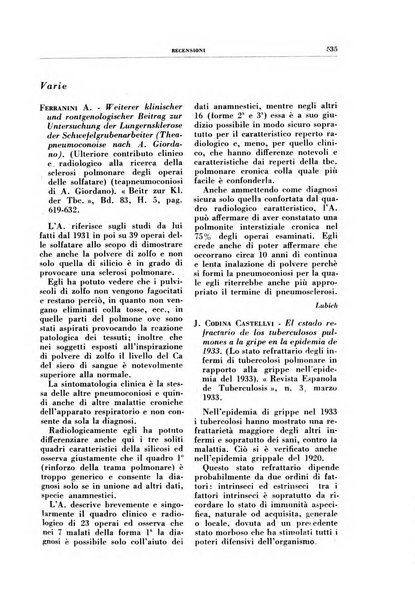 Rivista di patologia e clinica della tubercolosi organo ufficiale della Società italiana fascista di studi scientifici sulla tubercolosi