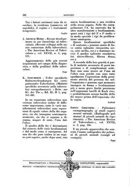 Rivista di patologia e clinica della tubercolosi organo ufficiale della Società italiana fascista di studi scientifici sulla tubercolosi