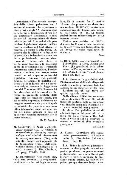 Rivista di patologia e clinica della tubercolosi organo ufficiale della Società italiana fascista di studi scientifici sulla tubercolosi