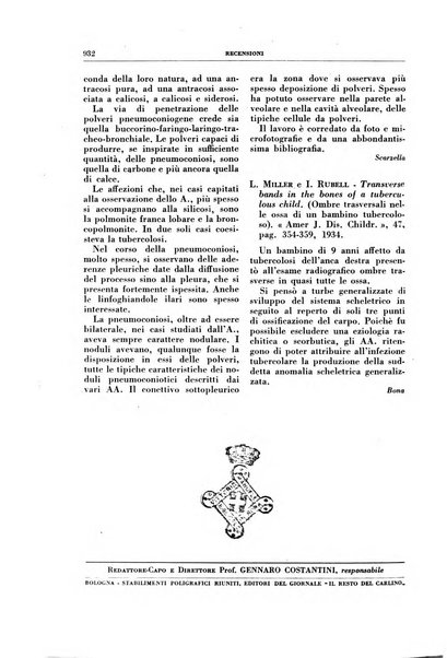 Rivista di patologia e clinica della tubercolosi organo ufficiale della Società italiana fascista di studi scientifici sulla tubercolosi