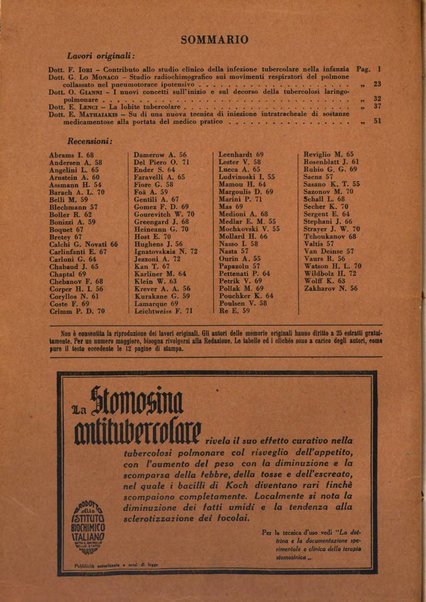 Rivista di patologia e clinica della tubercolosi organo ufficiale della Società italiana fascista di studi scientifici sulla tubercolosi