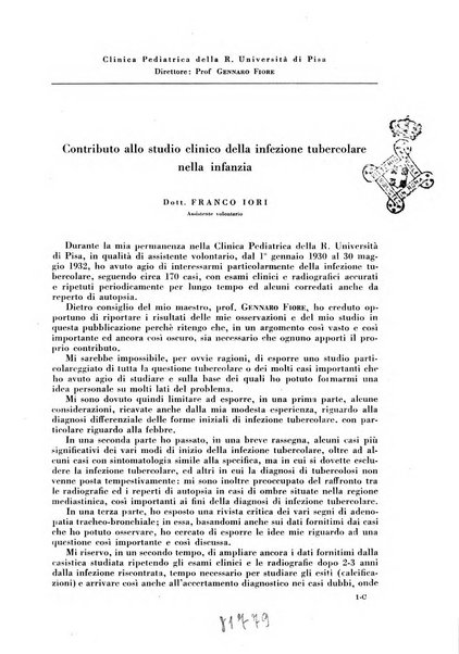 Rivista di patologia e clinica della tubercolosi organo ufficiale della Società italiana fascista di studi scientifici sulla tubercolosi