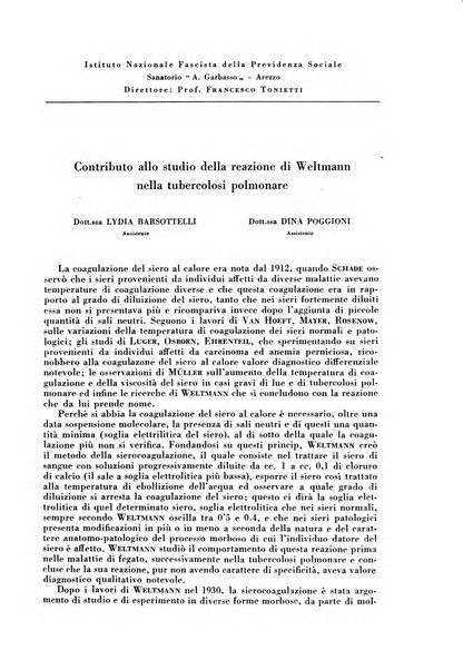 Rivista di patologia e clinica della tubercolosi organo ufficiale della Società italiana fascista di studi scientifici sulla tubercolosi