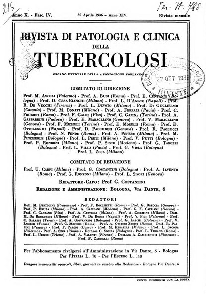 Rivista di patologia e clinica della tubercolosi organo ufficiale della Società italiana fascista di studi scientifici sulla tubercolosi