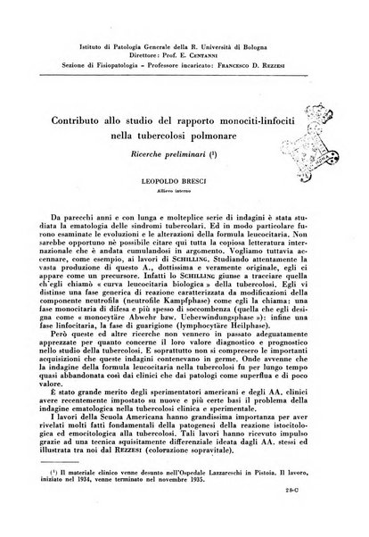 Rivista di patologia e clinica della tubercolosi organo ufficiale della Società italiana fascista di studi scientifici sulla tubercolosi