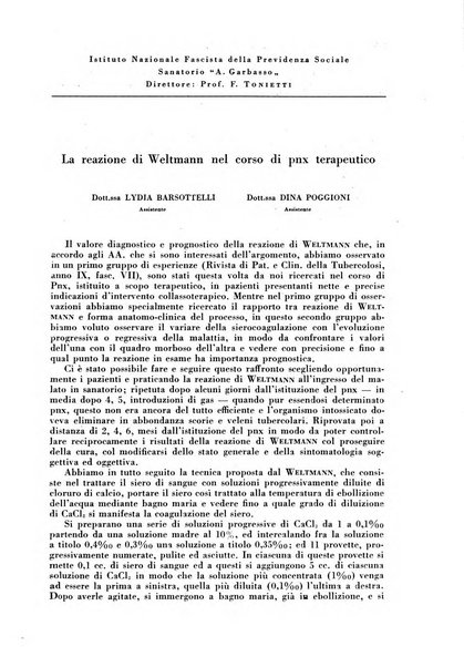 Rivista di patologia e clinica della tubercolosi organo ufficiale della Società italiana fascista di studi scientifici sulla tubercolosi