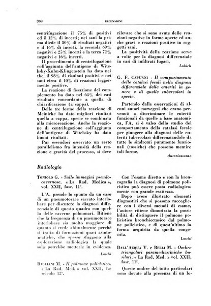 Rivista di patologia e clinica della tubercolosi organo ufficiale della Società italiana fascista di studi scientifici sulla tubercolosi