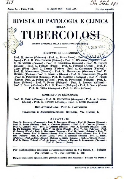 Rivista di patologia e clinica della tubercolosi organo ufficiale della Società italiana fascista di studi scientifici sulla tubercolosi