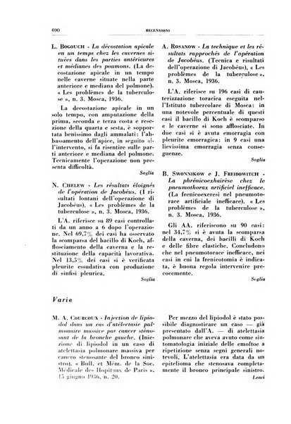 Rivista di patologia e clinica della tubercolosi organo ufficiale della Società italiana fascista di studi scientifici sulla tubercolosi