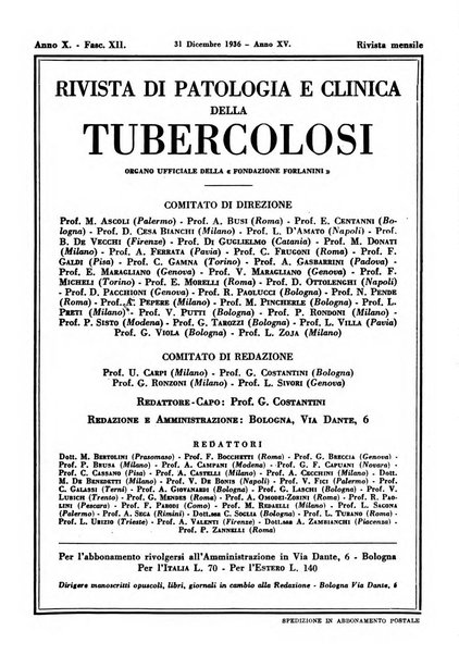 Rivista di patologia e clinica della tubercolosi organo ufficiale della Società italiana fascista di studi scientifici sulla tubercolosi