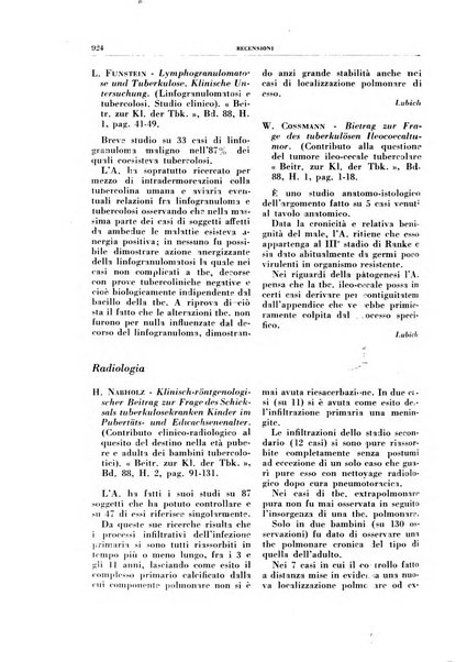 Rivista di patologia e clinica della tubercolosi organo ufficiale della Società italiana fascista di studi scientifici sulla tubercolosi