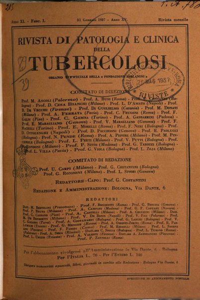 Rivista di patologia e clinica della tubercolosi organo ufficiale della Società italiana fascista di studi scientifici sulla tubercolosi