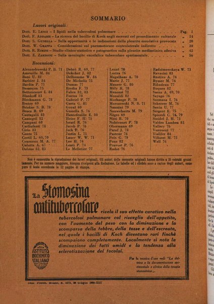 Rivista di patologia e clinica della tubercolosi organo ufficiale della Società italiana fascista di studi scientifici sulla tubercolosi