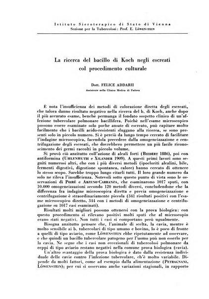 Rivista di patologia e clinica della tubercolosi organo ufficiale della Società italiana fascista di studi scientifici sulla tubercolosi