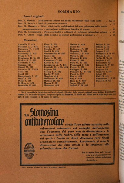 Rivista di patologia e clinica della tubercolosi organo ufficiale della Società italiana fascista di studi scientifici sulla tubercolosi