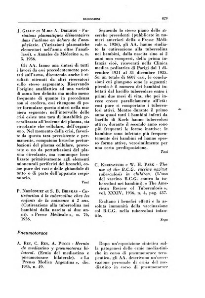 Rivista di patologia e clinica della tubercolosi organo ufficiale della Società italiana fascista di studi scientifici sulla tubercolosi