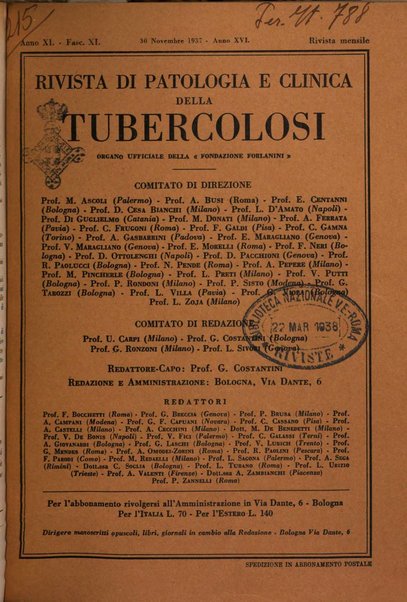 Rivista di patologia e clinica della tubercolosi organo ufficiale della Società italiana fascista di studi scientifici sulla tubercolosi