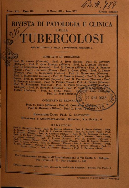 Rivista di patologia e clinica della tubercolosi organo ufficiale della Società italiana fascista di studi scientifici sulla tubercolosi