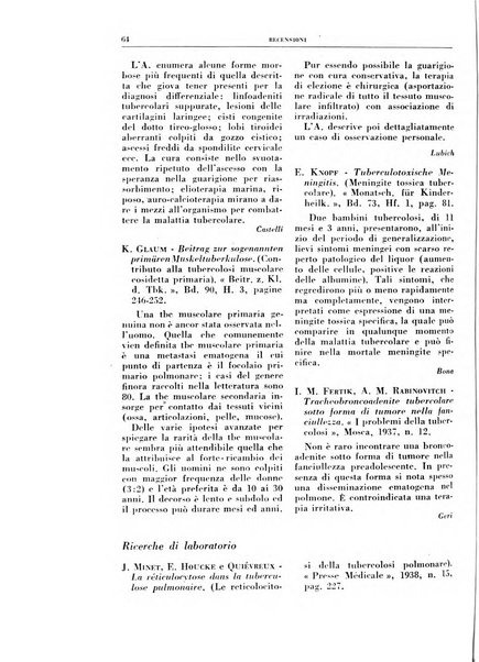 Rivista di patologia e clinica della tubercolosi organo ufficiale della Società italiana fascista di studi scientifici sulla tubercolosi