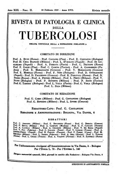 Rivista di patologia e clinica della tubercolosi organo ufficiale della Società italiana fascista di studi scientifici sulla tubercolosi