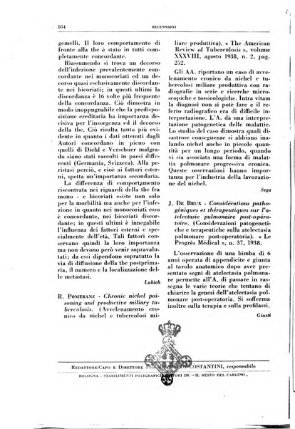 Rivista di patologia e clinica della tubercolosi organo ufficiale della Società italiana fascista di studi scientifici sulla tubercolosi