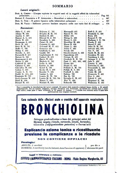 Rivista di patologia e clinica della tubercolosi organo ufficiale della Società italiana fascista di studi scientifici sulla tubercolosi