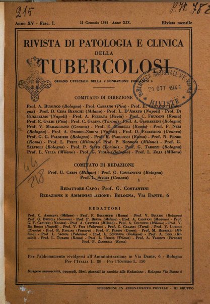 Rivista di patologia e clinica della tubercolosi organo ufficiale della Società italiana fascista di studi scientifici sulla tubercolosi