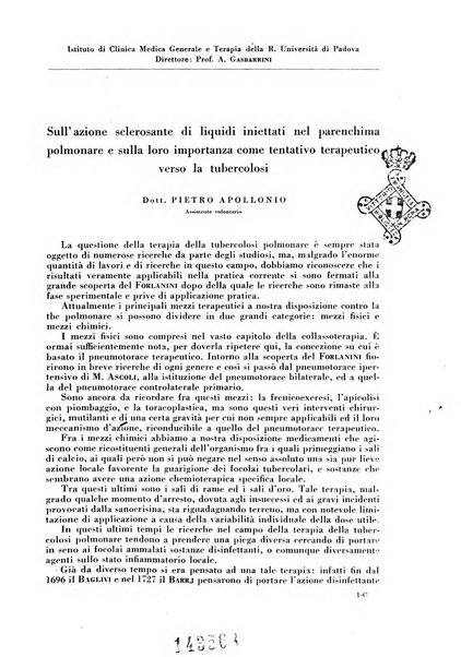 Rivista di patologia e clinica della tubercolosi organo ufficiale della Società italiana fascista di studi scientifici sulla tubercolosi