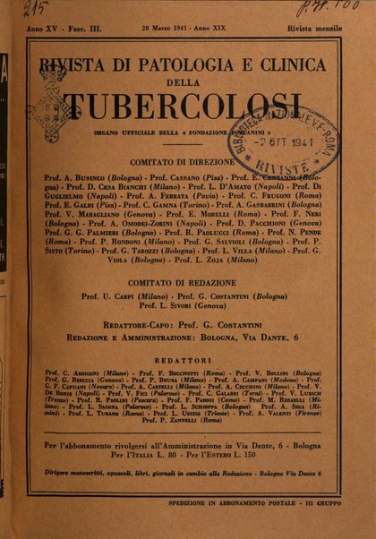 Rivista di patologia e clinica della tubercolosi organo ufficiale della Società italiana fascista di studi scientifici sulla tubercolosi