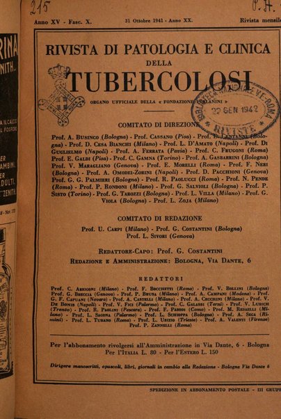 Rivista di patologia e clinica della tubercolosi organo ufficiale della Società italiana fascista di studi scientifici sulla tubercolosi