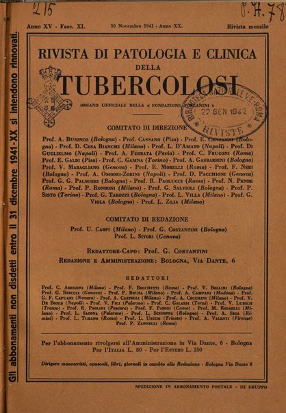 Rivista di patologia e clinica della tubercolosi organo ufficiale della Società italiana fascista di studi scientifici sulla tubercolosi