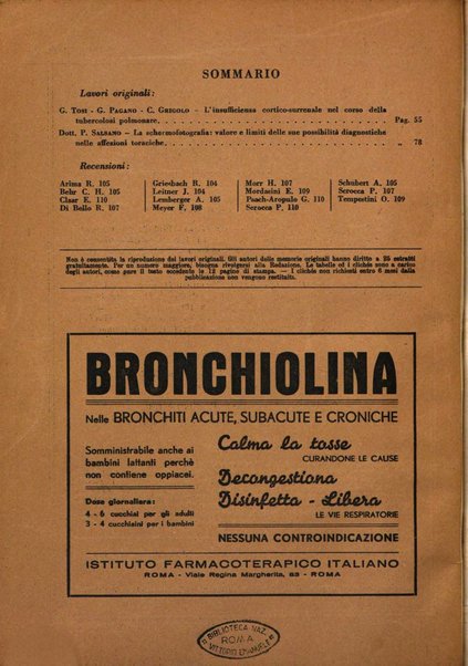 Rivista di patologia e clinica della tubercolosi organo ufficiale della Società italiana fascista di studi scientifici sulla tubercolosi